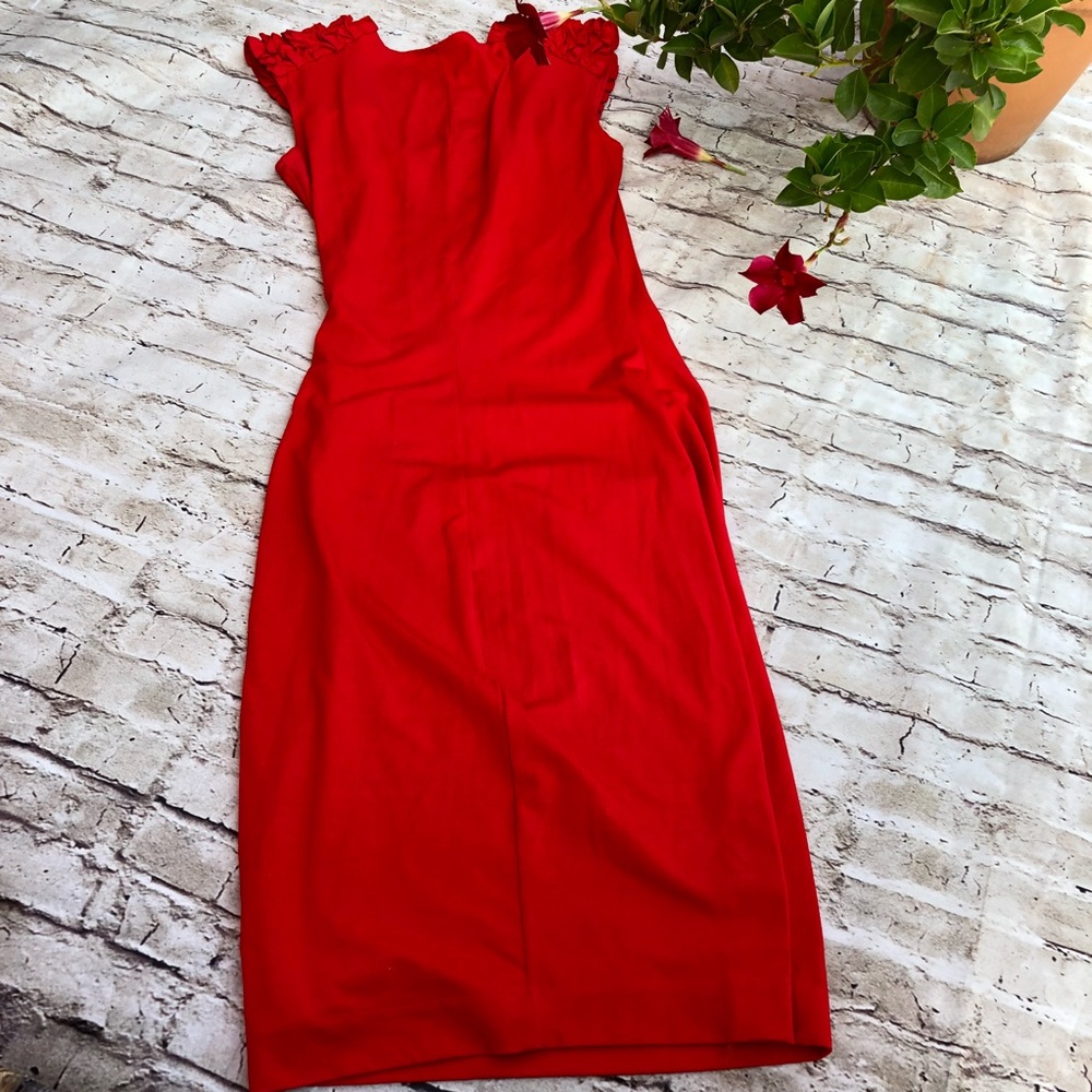 Cache Faux Wrap Ruffle Shoulders Gathered On Side - image 6